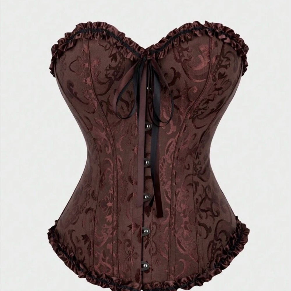 NWT: Brown/Burgundy Lace Up Strapless Corset Top with Ruffles